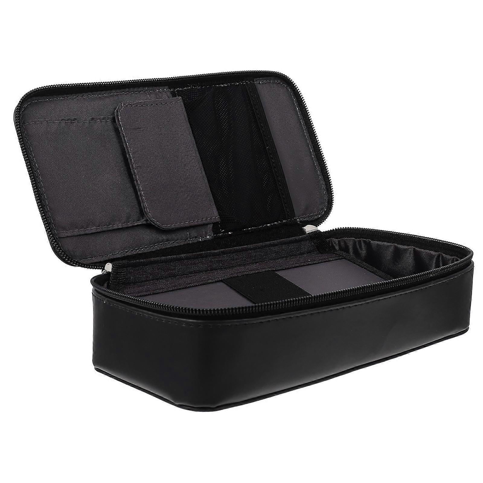 Double Layer Simple Pencil Case for Storage Use 2Pcs Black Pen Organizer