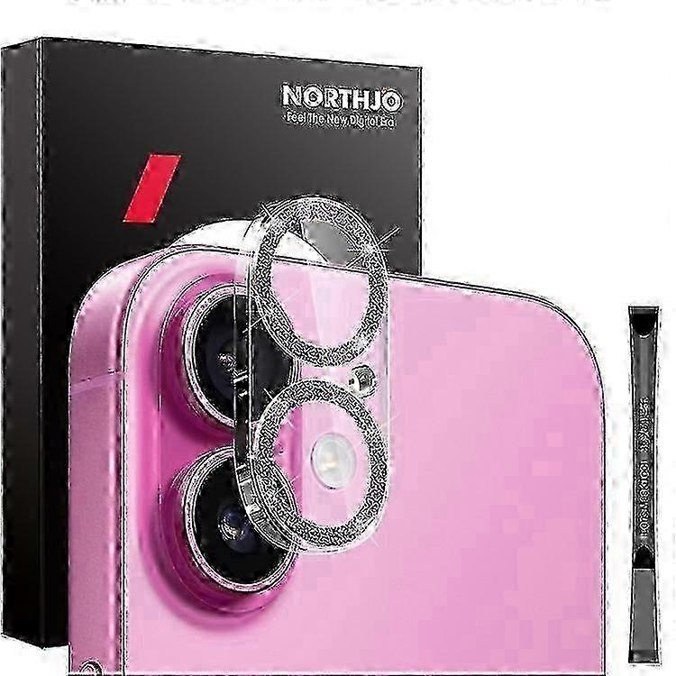 NORTHJO Compatible For iPhone 16 / 16 Plus Camera Lens Protector Glitter Bling Circles Tempered Glass HD Clear 3D Full Coverage