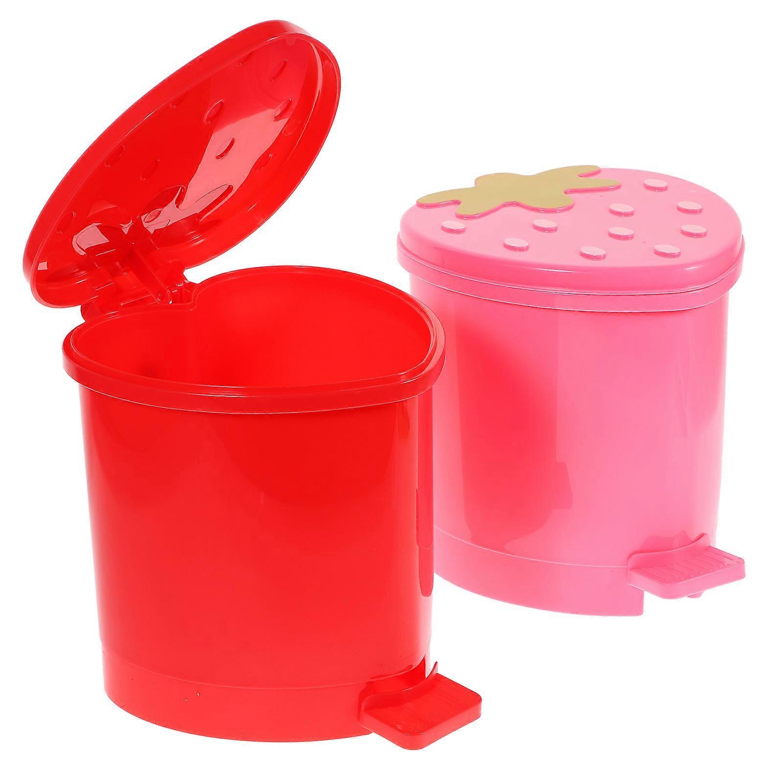 Garbage Bin Desktop Storage Trash Container for Home Use 2Pcs Red PP