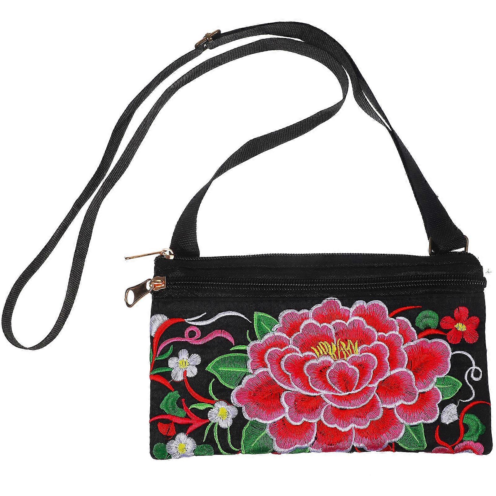 Satchel Bag Ethnic Style Canvas Embroidery for Storage Use 2Pcs