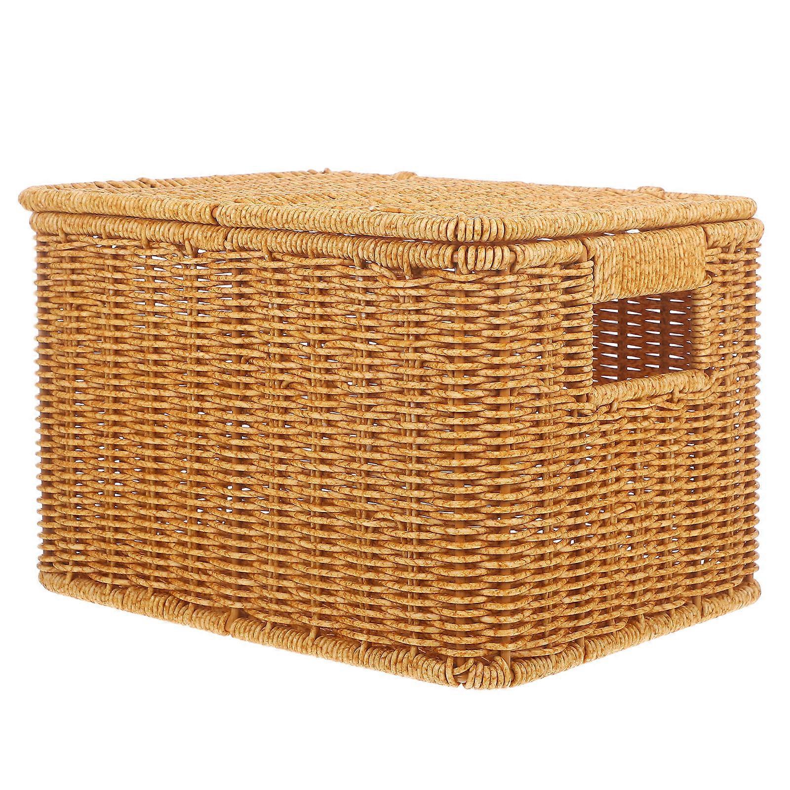 Plastic Imitation Rattan Basket for Storage with Lid