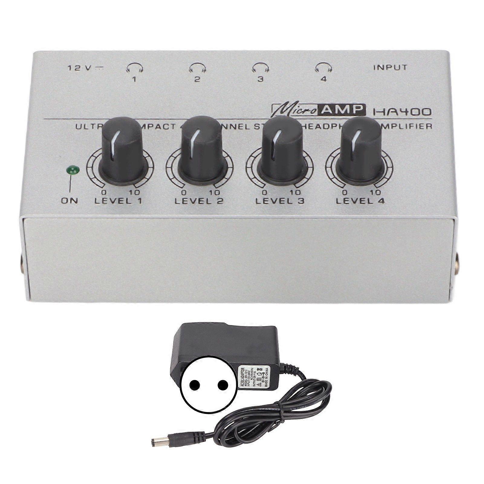 HA400 Ultra Low Noise Headphone Amplifier Ultra Compact 4 Channel Stereo Headphone Amplifier 100240V EU Plug
