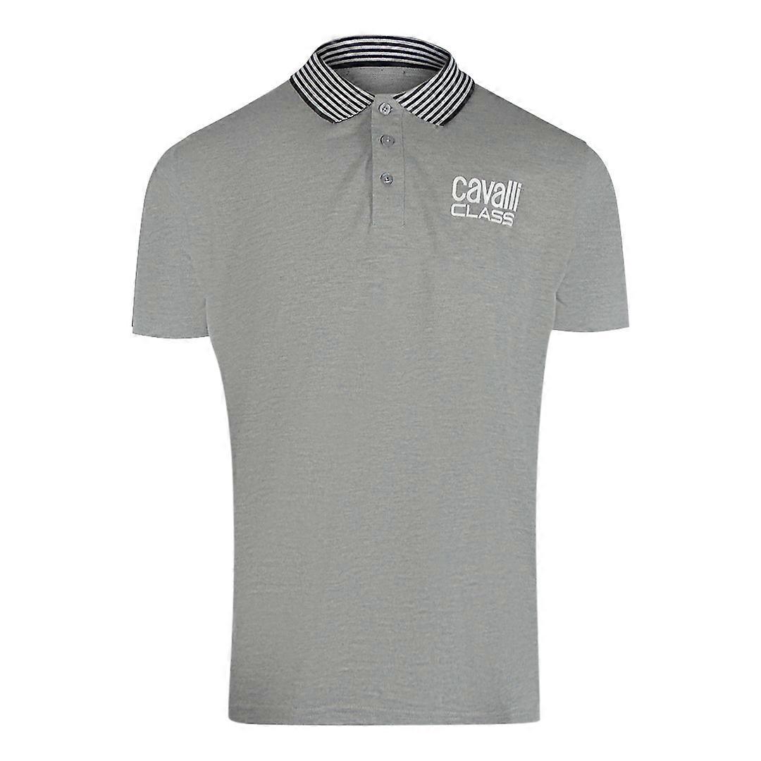 Cavalli Class Striped Collar Grey Polo Shirt