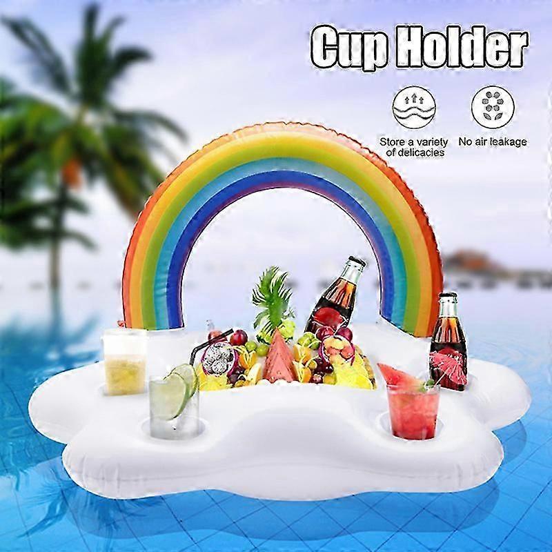 Rainbow Clouds Cup Holder Inflatable Pool Float Table Bar Tray Swimming Rings New
