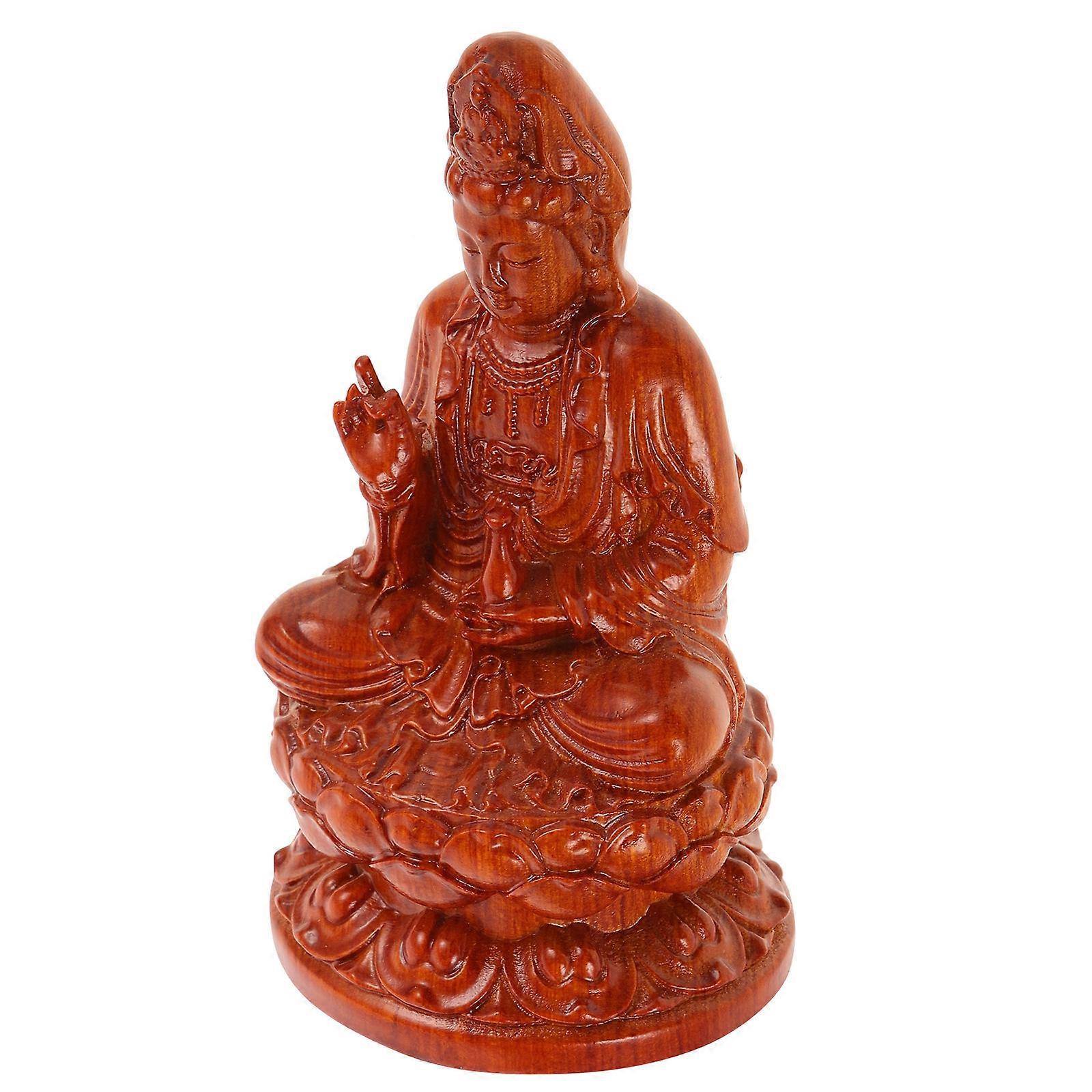 Wood Buddha Statue Avalokitesvara Decor 4Pcs Set for Tabletop