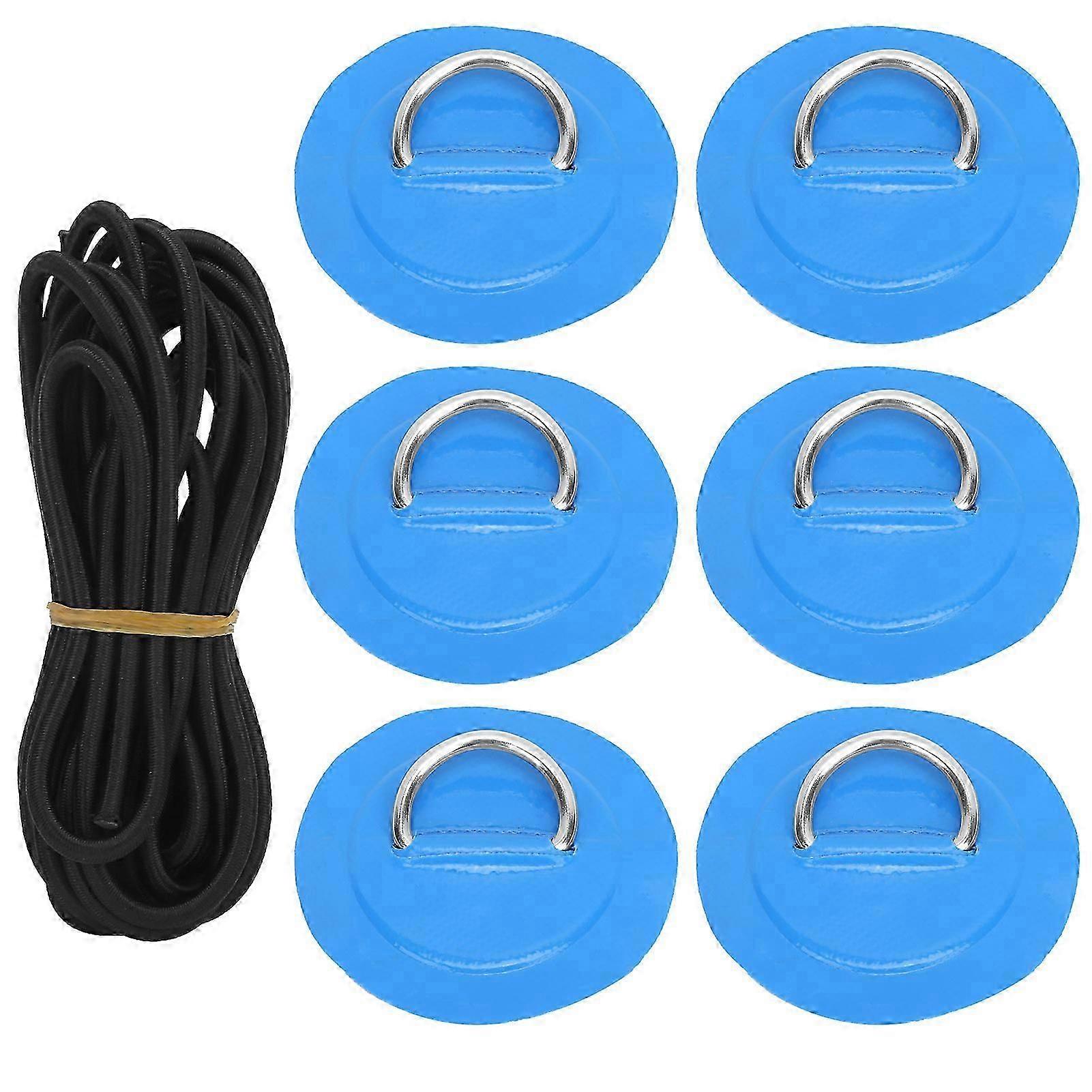 6 Pcs Pvc D Ring Patch Elastic Rope Set Stainless Steel D Ring Patch Bungee Cord Setblue