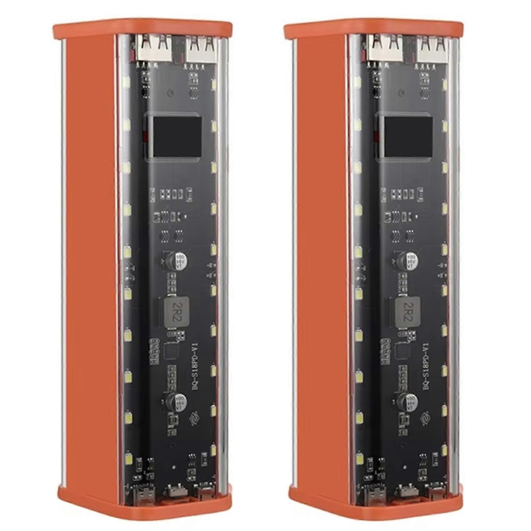 2X DIY Power Sources Box 18650 Battery Holder 8 Slot,with High Efficiency Charging Digital Display Screen Orange