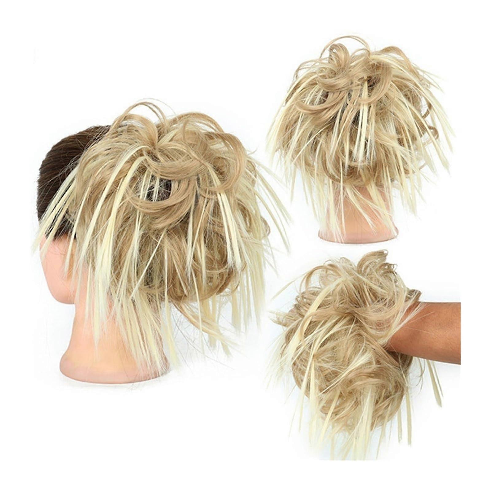 Hair Buns Piece Tousled Updo Straight Curly Mix Elastic Band Ponytail Extensions Synthetic Scrunchie Color Q17 16H613