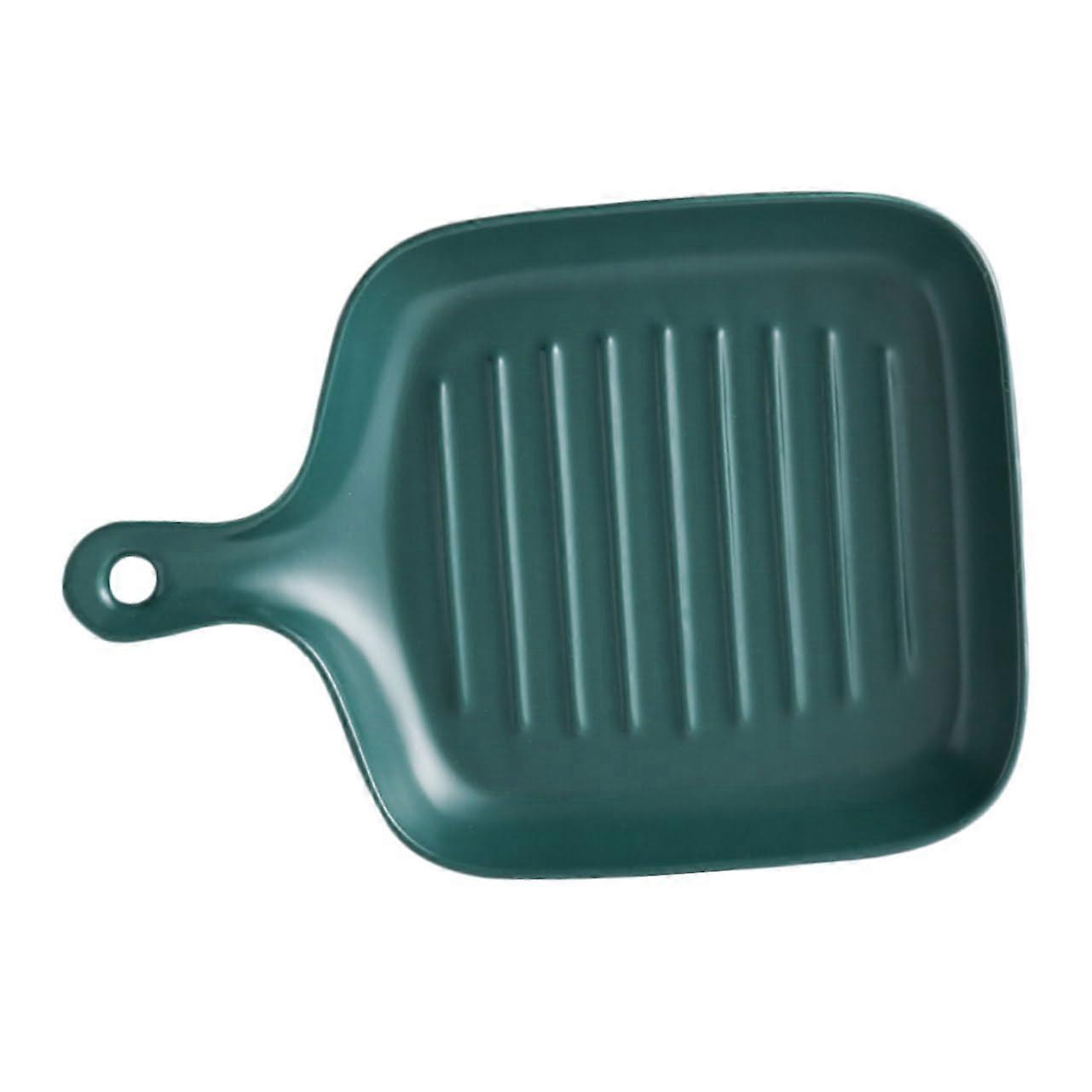 Ceramic Baking Tray Single Handle, Green Nordic Style, OvenSafe, Easy Clean Bread and Cake Plate For Home and Pro Use
