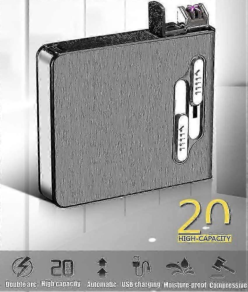 ライター付きシガレットケース, デュアルアークライター, シガレットボックス, オートイジェクト, ライター充電式, ブラック