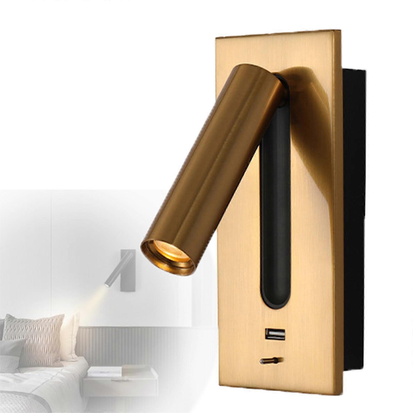 Modern LED Wall Sconce With Switch And USB Embedded Bedside Reading Lamp Bronze Finish For Bedroom