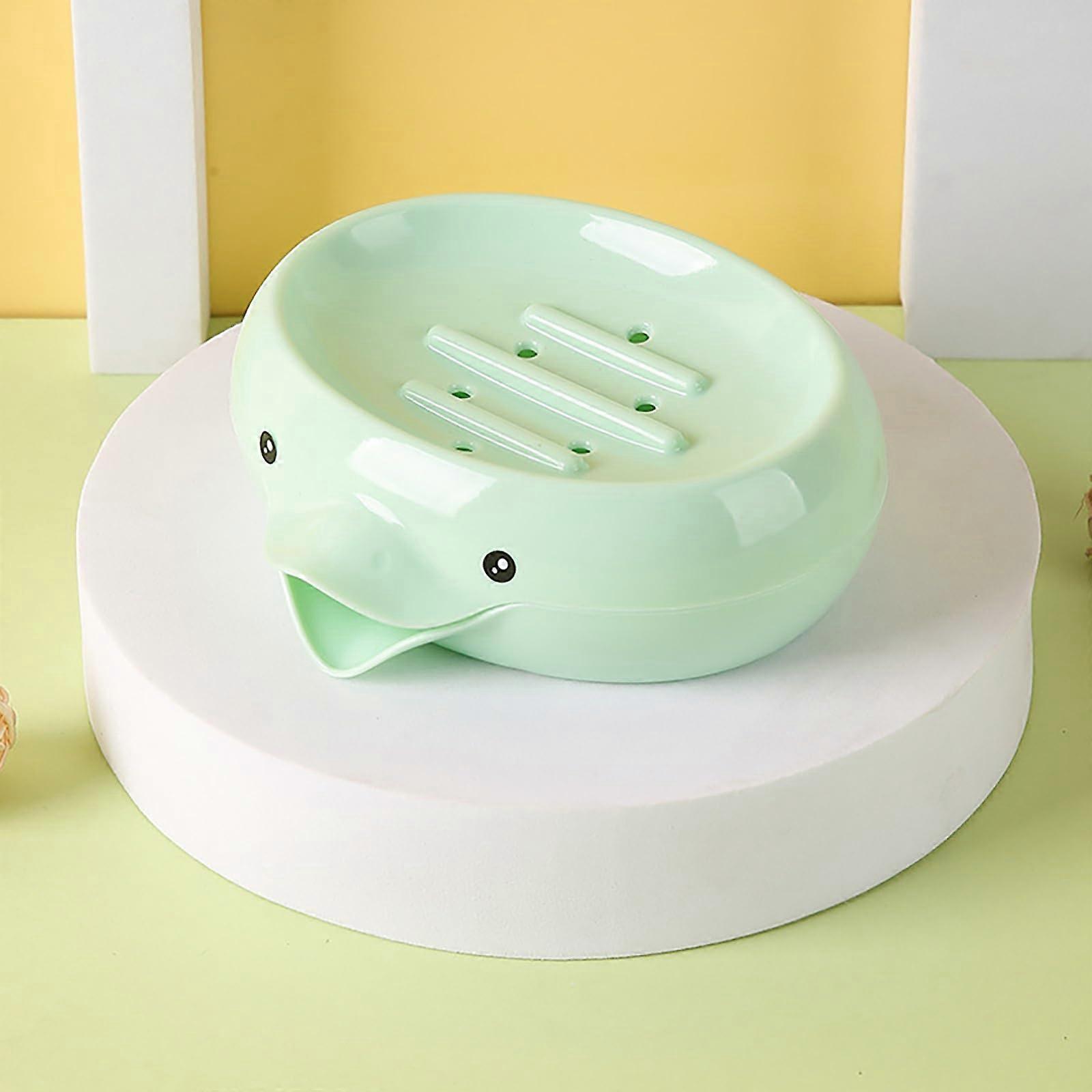 SelfDraining Soap Dish DuckShaped DoubleLayer Plastic Green Square Bathroom Travel