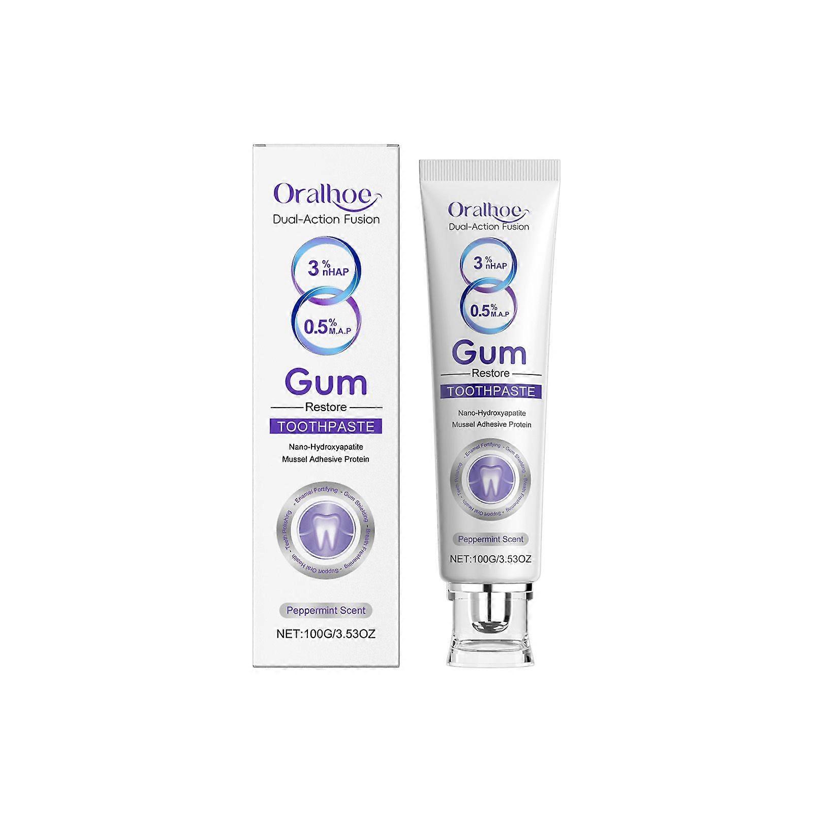This toothpaste contains gentle ingredients that cleanse teeth, remove stains, plaque, and yellowing, and freshen breath.