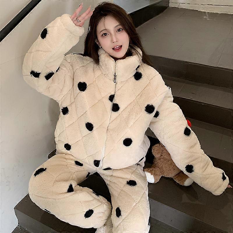 women's cute polka dot winter pajamas suit