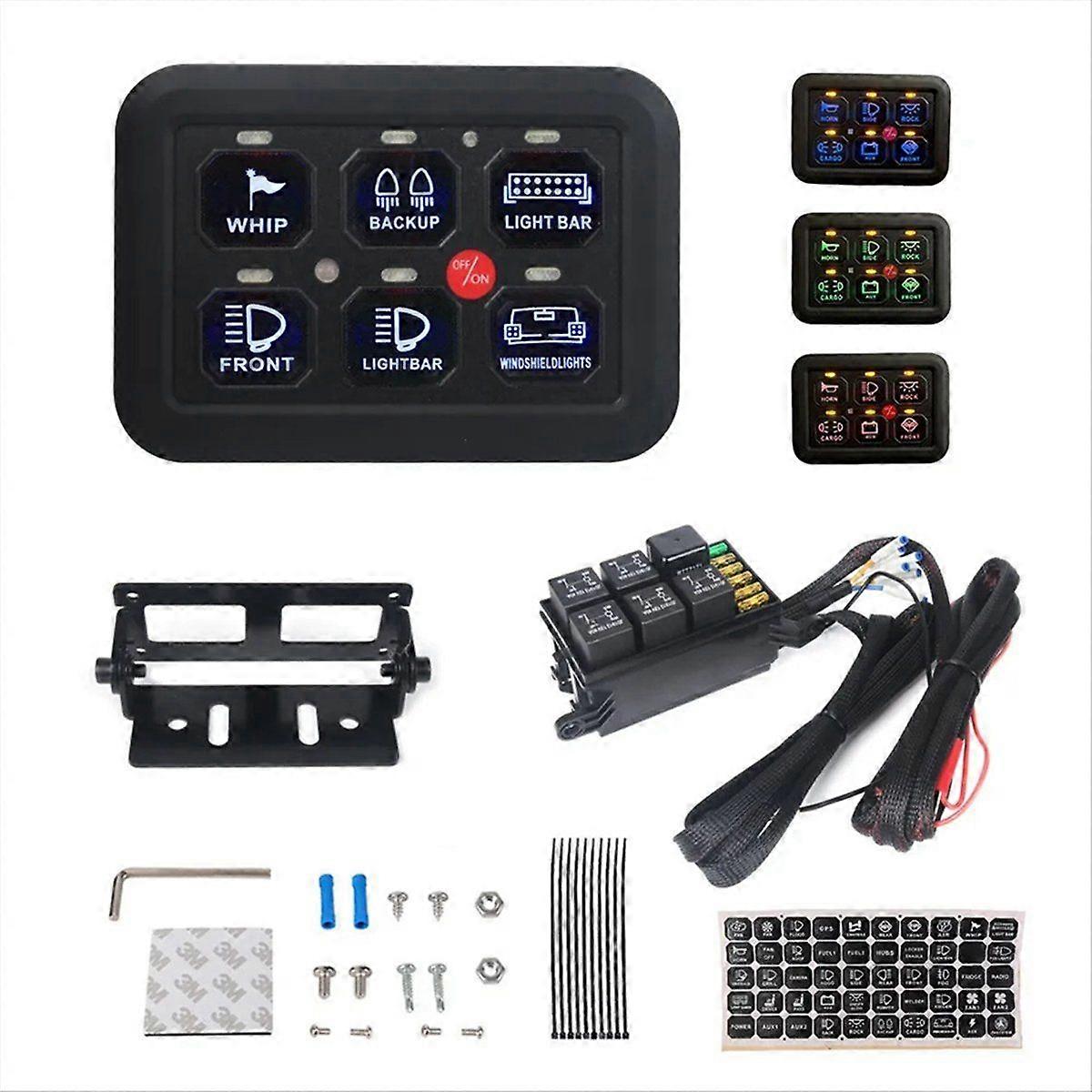 12V LED 6 Gang Switch Panel 600W-1200W Circuit Control Relay System Box Touch Control Panelt for UT