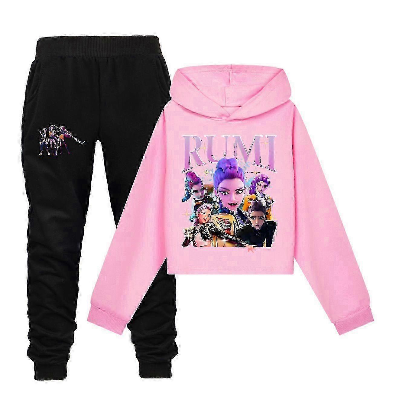 Conjunto de moletom com capuz e calça infantil K-Pop Demon Hunters para meninas 02 _b miao7