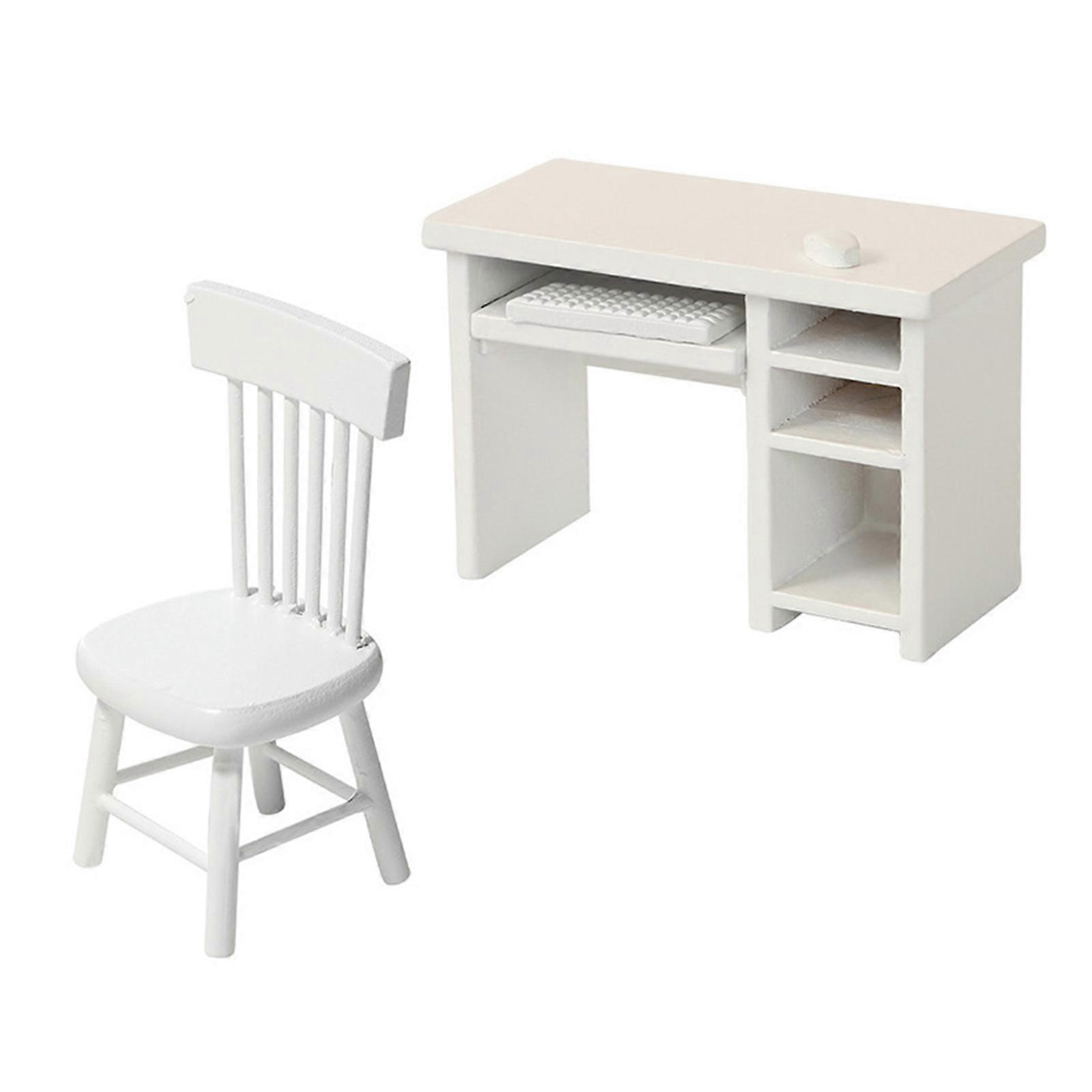 Collectible Miniature Office Desk And Chair 2 Piece Set Designed For 1/12 Scale Dollhouses Enthusiasts And Hobbyists Multicolor