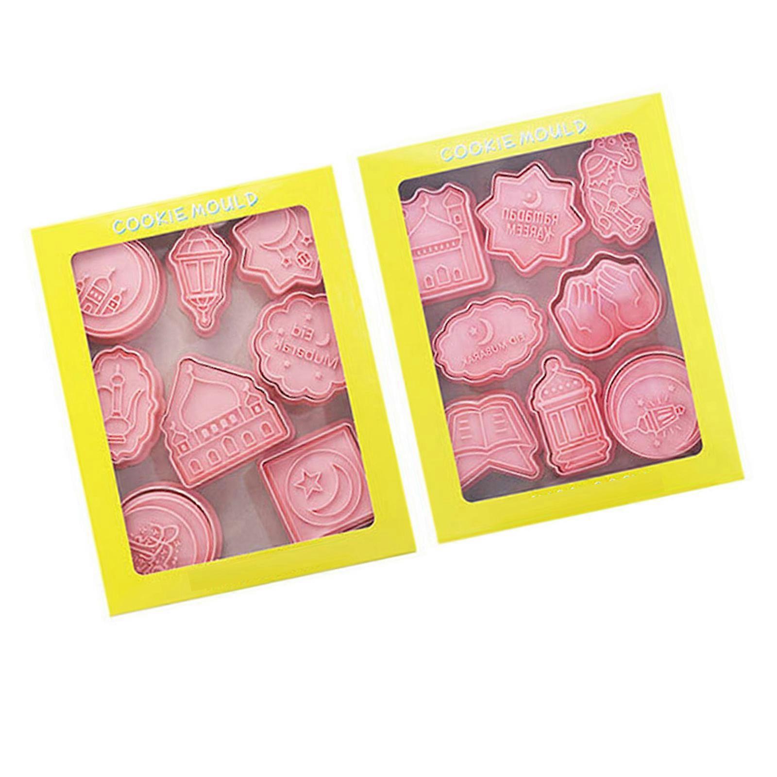 16pcs Functional Eid Cookie Cutter Set Food Grade Plastic Eid Cookie Molds Biscuits Making Stamp For Safe Baking Multicolor