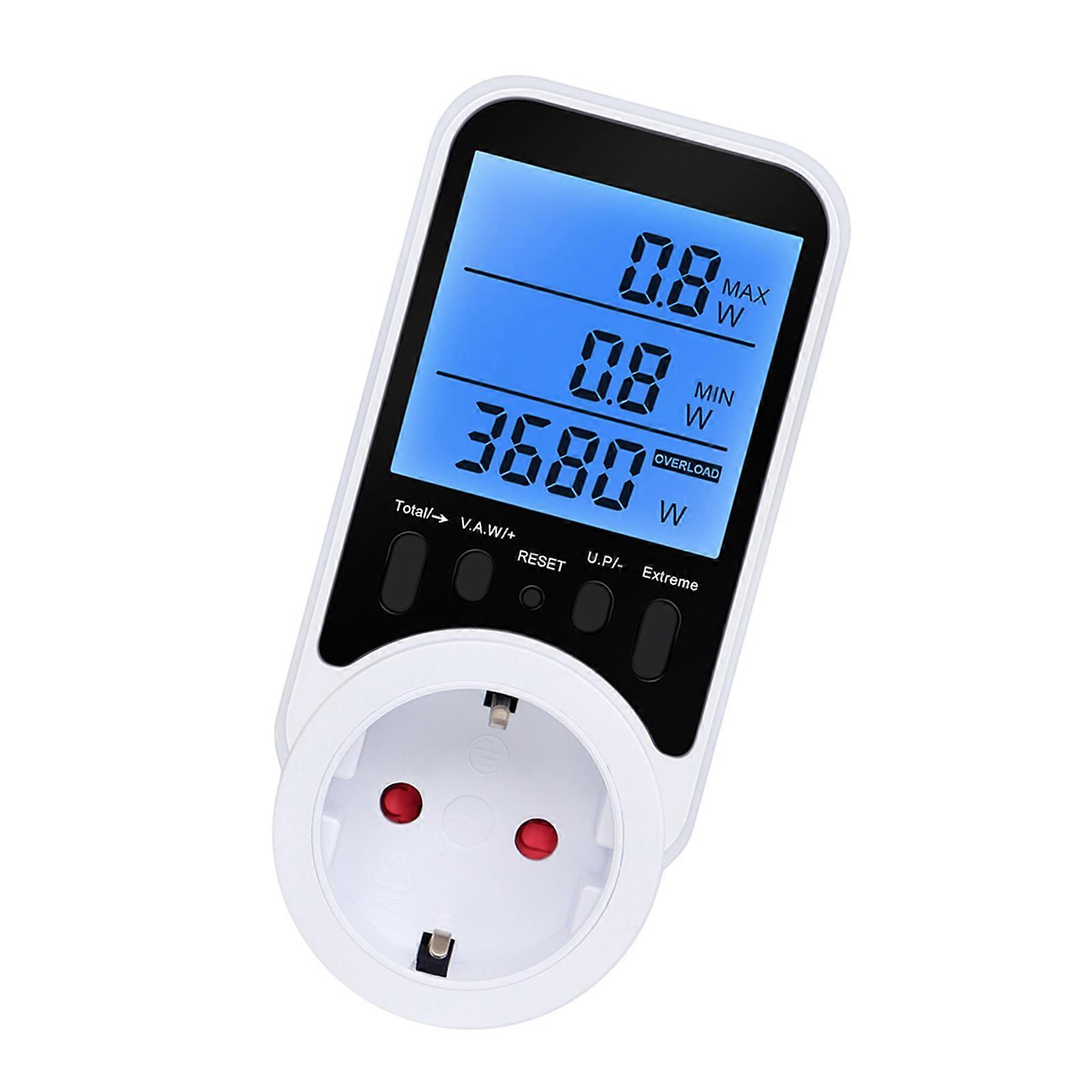 Voltages Electricity Monitor Watt Meter With LCD Screen 0-3680W Overloads Warning Real Time Power Consumption Trackings Multicolor