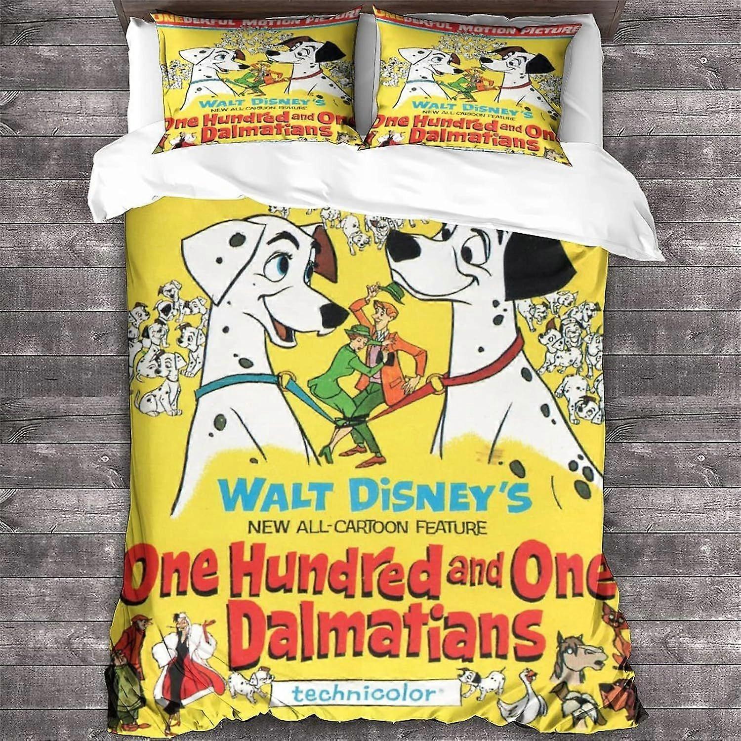 Capa de edredom Disney 101 Dálmatas impressa em 3D com fronhas Conjunto de roupas de cama dos desenhos animados com fechamento com zíper Conjunto de capa de colcha de microfibra macia Duplo