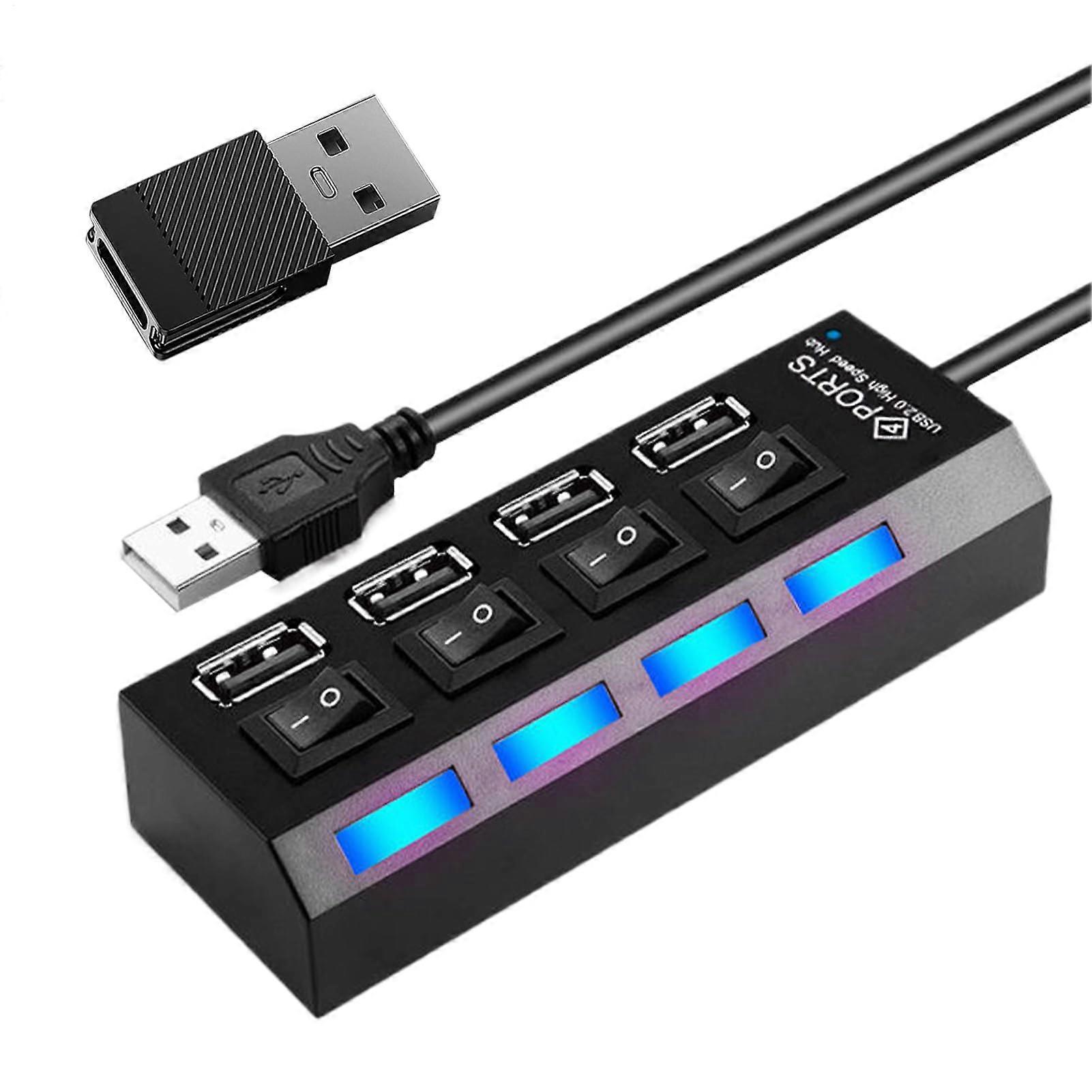 USB Hub Splitter with Independent Switches, Compact AntiSlip Design for Travel, Studio, Classroom and Photography