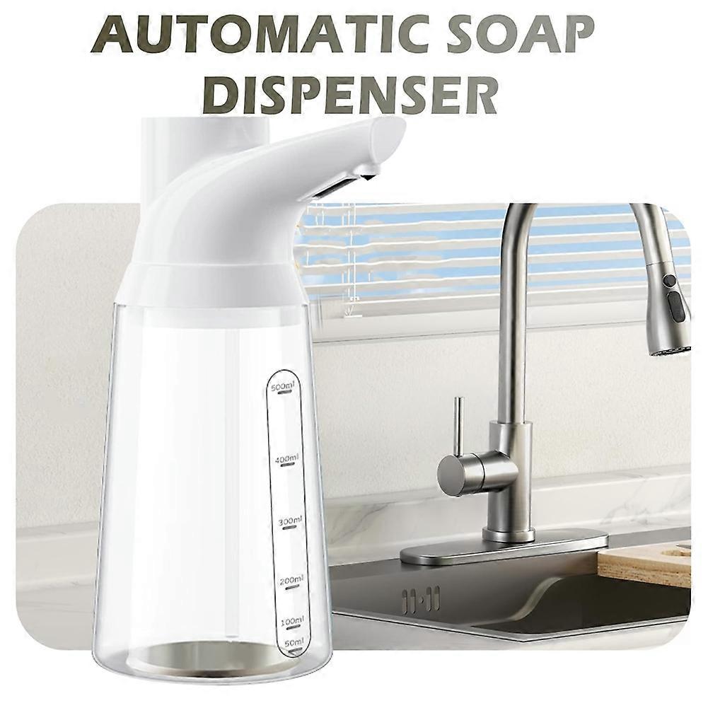 Touchless Automatic Soap Dispenser USB Rechargeable Adjustable 4-Level Sensor Pump for Kitchen Bathroom White