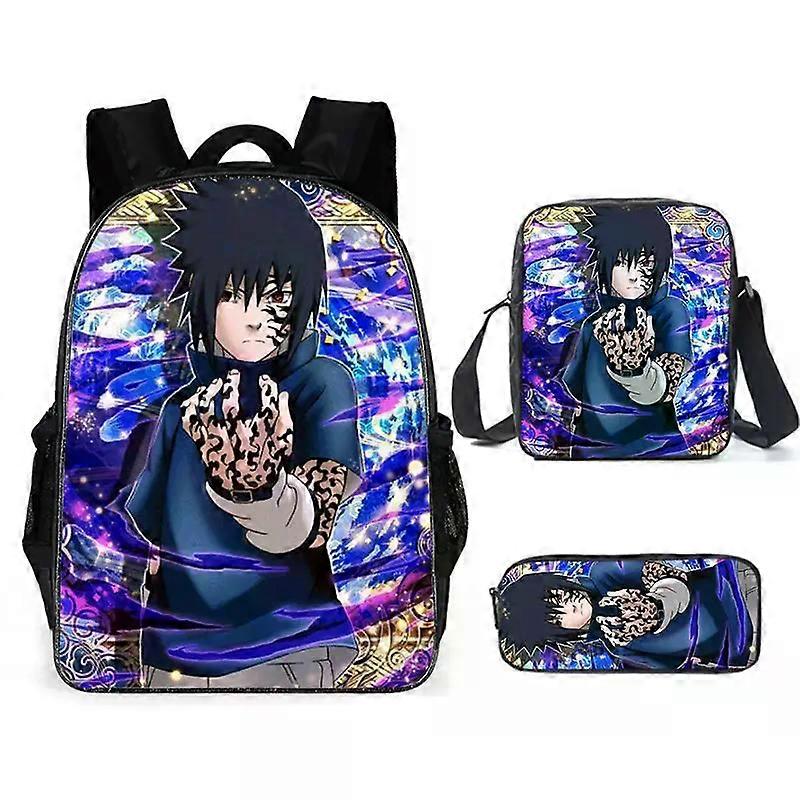 Ensemble de 3 sacs à dos Naruto Sasuke (dessin animé) pour enfant, avec bandoulière, idéal comme cadeau.