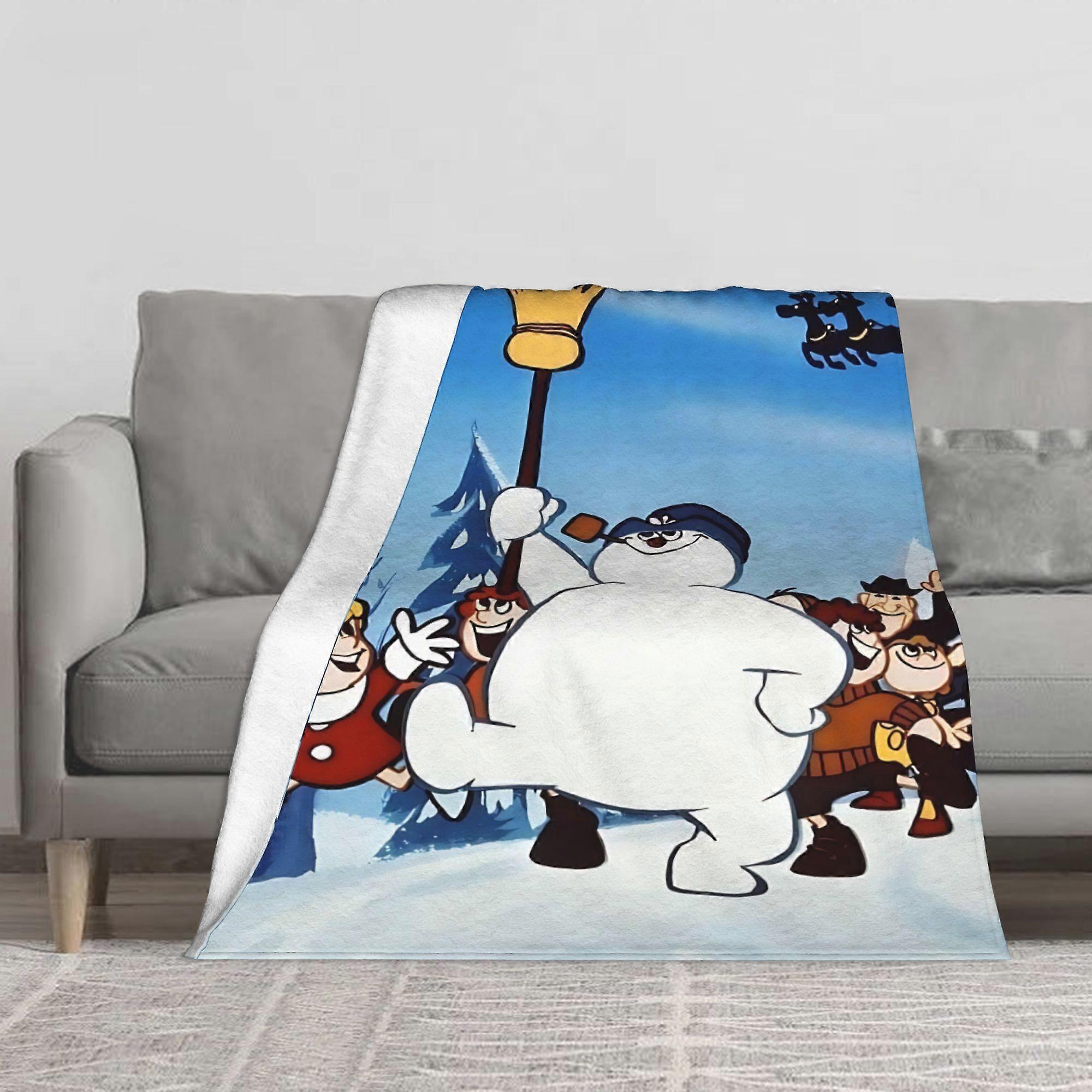 Luxurious Flannel Blanket in The Style of Frosty The Snowman - Ultra-Soft, Suitable for All Seasons, in a Light Blue And-azxcv210