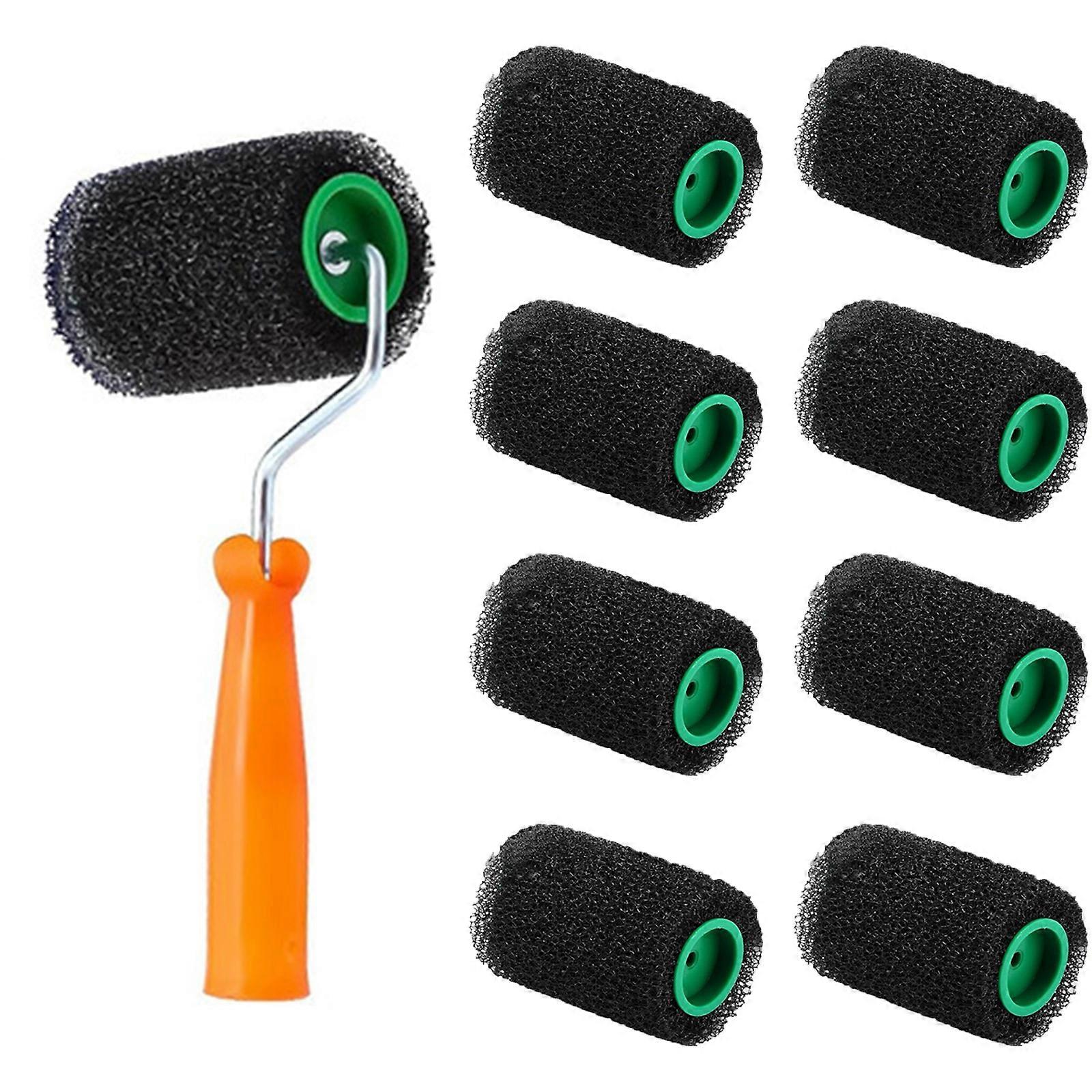 Complete Painting Set With 9 Drywall Texture Rollers and Roller Frame Convenient for Wall Surfaces Finishes Daily Use Multicolor