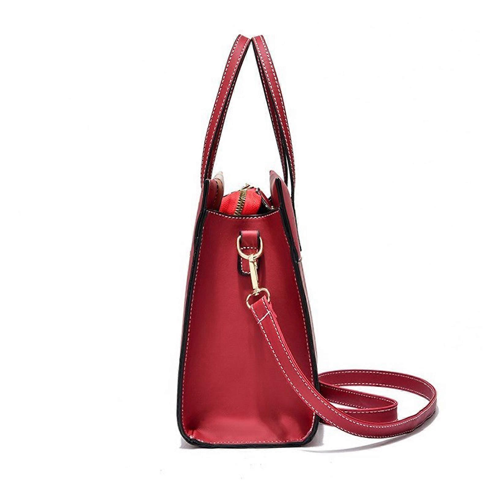 Ladies Crossbody Shoulder Bag Color Block Shouder Bag Handbag PU Leather Satchel Bag Color Block Cross Body Bag  Red