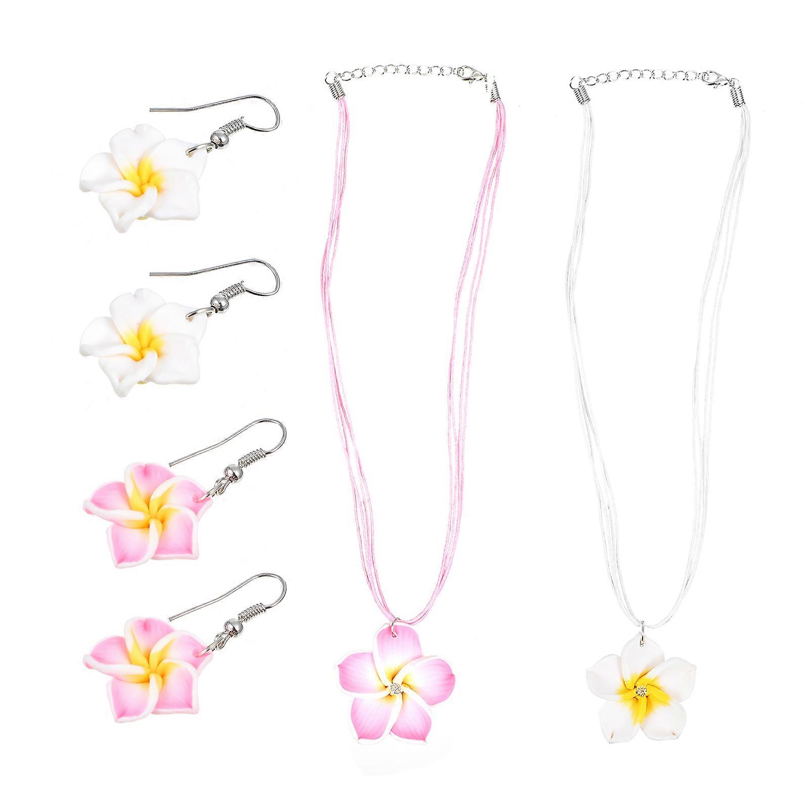 2 مجموعات هاواي موضوع المجوهرات الطين بلوميريا زهرة قلادة قلادة وأقراط