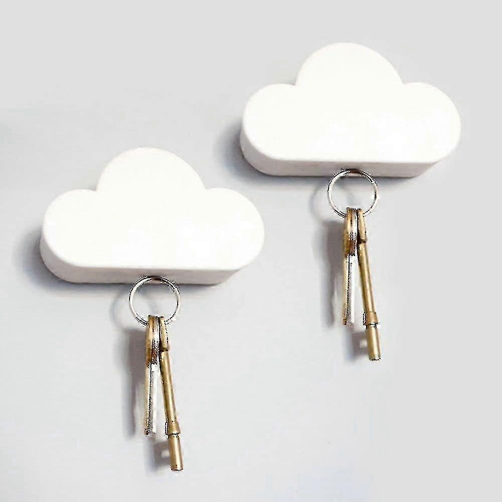 2 Pack Adhesive Key Hanger Organizer Magnetic Key Holders White Cloud Key Ring Keychains Hooks Racks 4 Strong Magnets Decorative Wdi Man Jiaall Mount