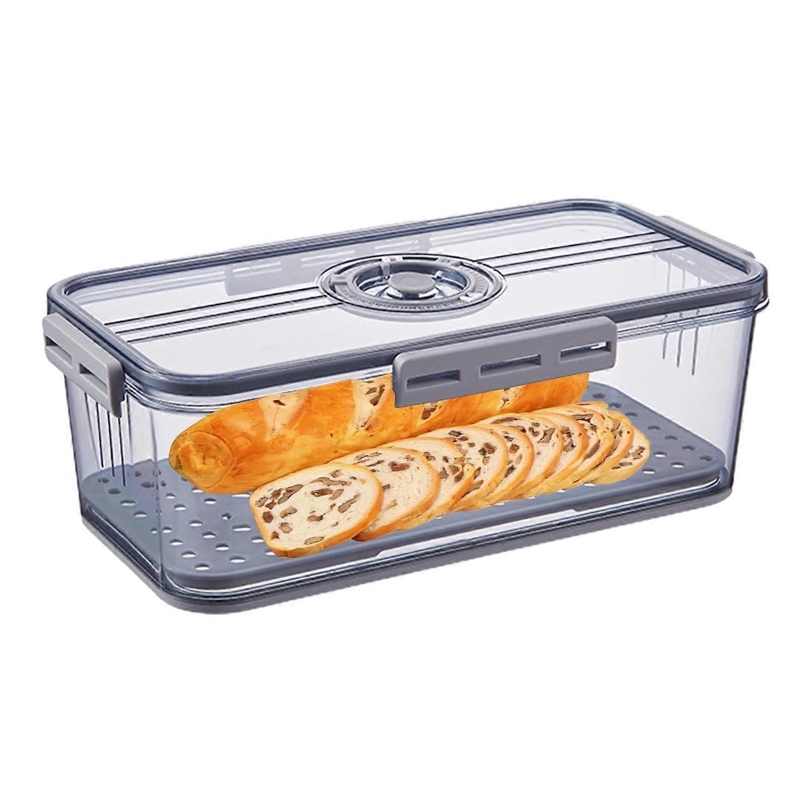 Bread Storage Container with Lid, Time Tracking Bread Bin for Homemade Loaves, Gray Short Style