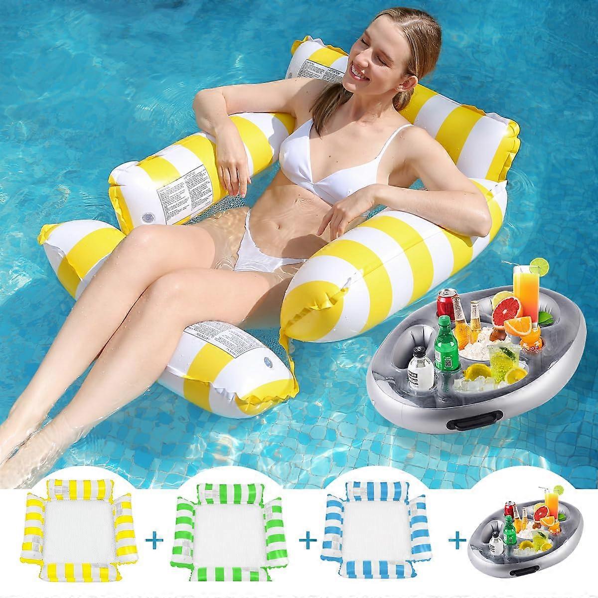 3 Pack Inflatable Pool Floats with Bonus Ice Bar, Bright Durable Swim Rings for Beach Lake Parties