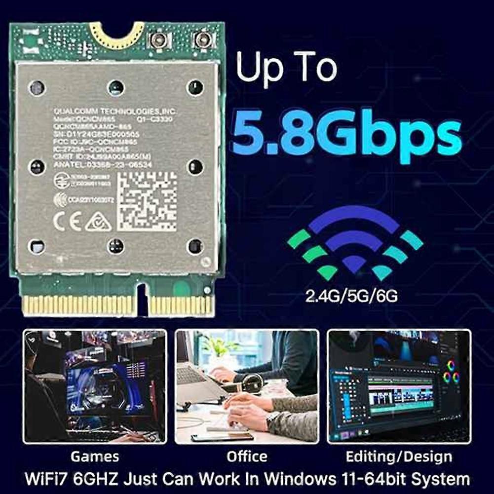 WiFi7 Tri Band QCNCM865 Bluetooth 5.4 Wireless WiFi Card Tri Band 2.4G/5G/6Ghz Network Wireless Adapter for Win11