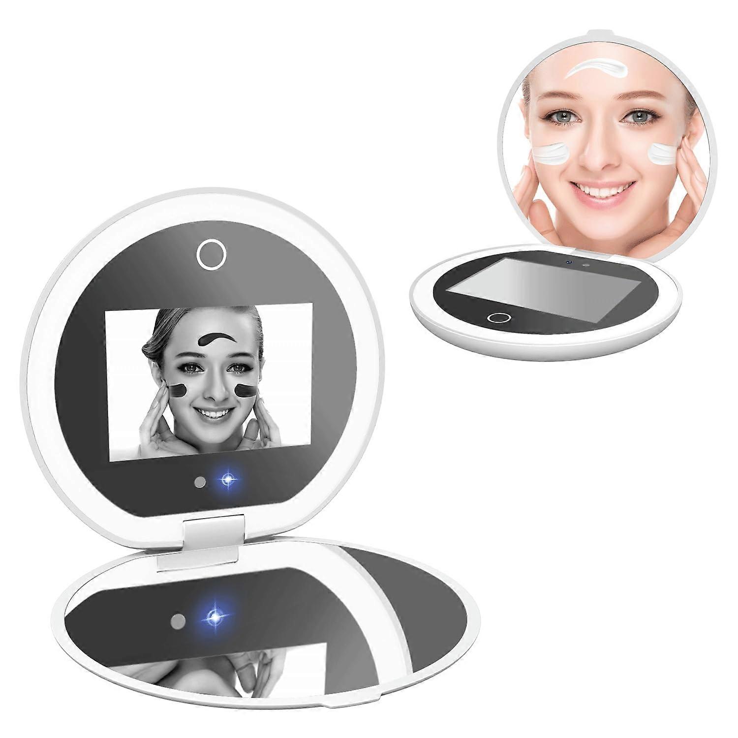 LED Travel Makeup Mirror 4 Inch with 1X/10X Magnification, Rechargeable Dimmable Compact Design