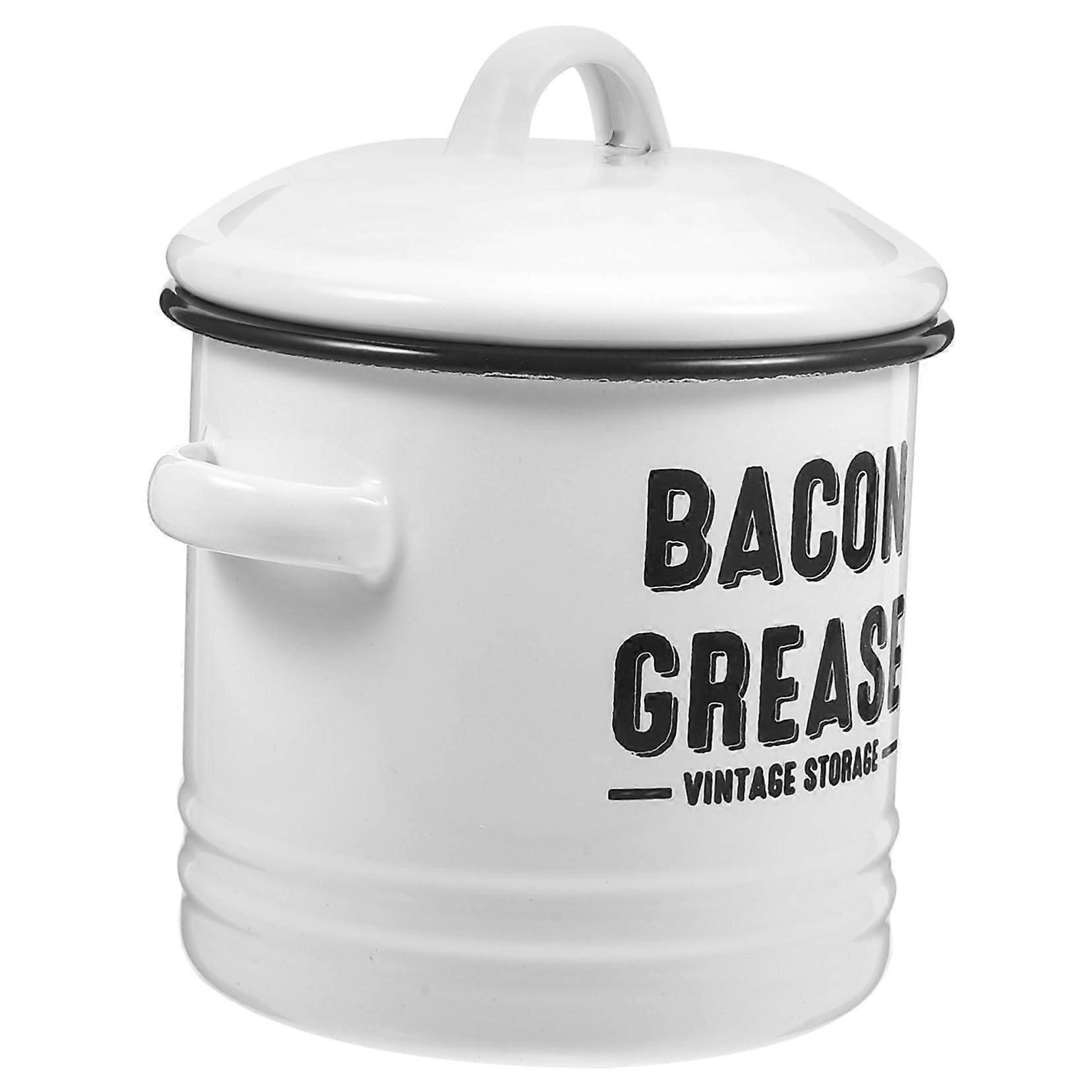 Enamel Grease Container Vintage DoubleEared Pot with Lid for Lard Oil Storage and Sauces