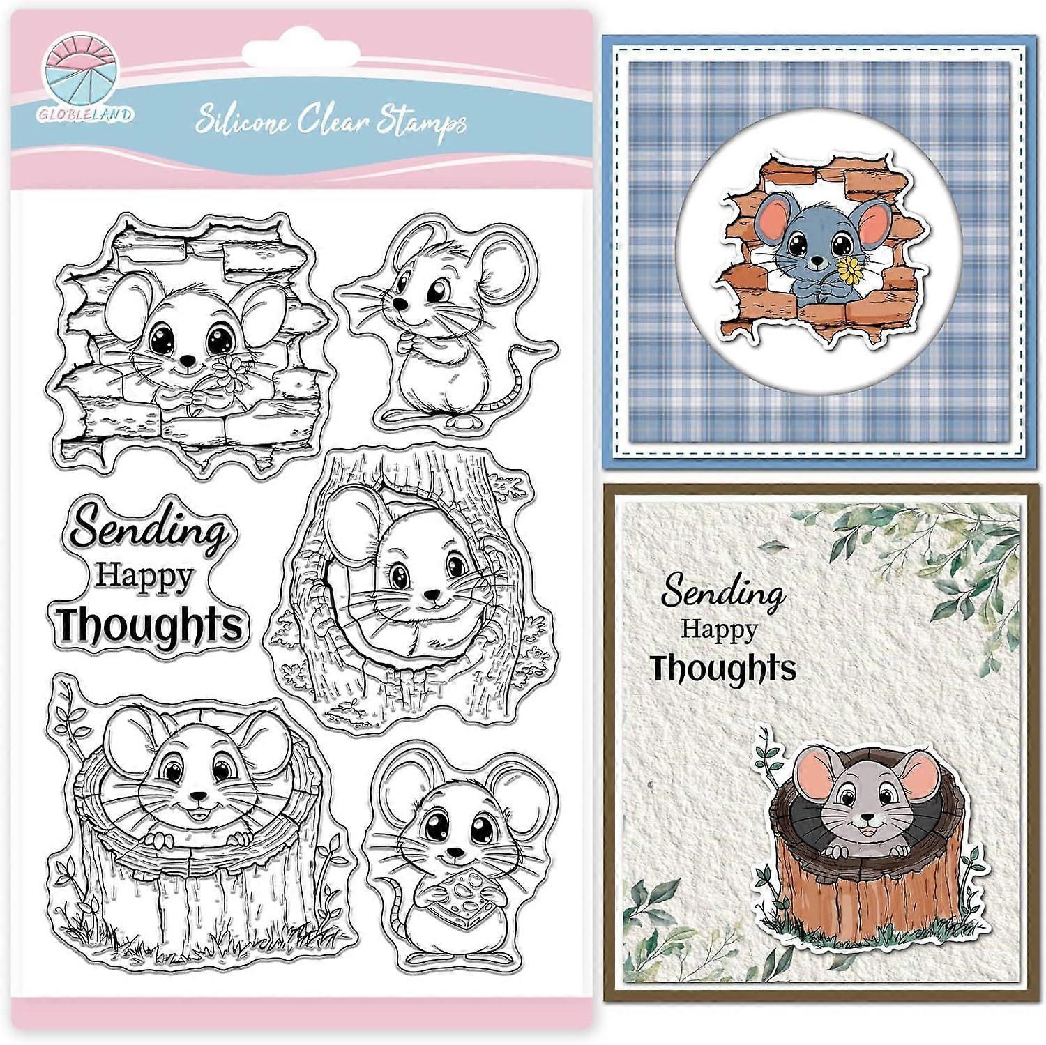 Tree Hole Mouse Clear Stamps for Card Making Peeking Animals Rats Silicone Stamp Greetings Transparent Stamp Seal for DIY Scrapbooking Embossing Photo