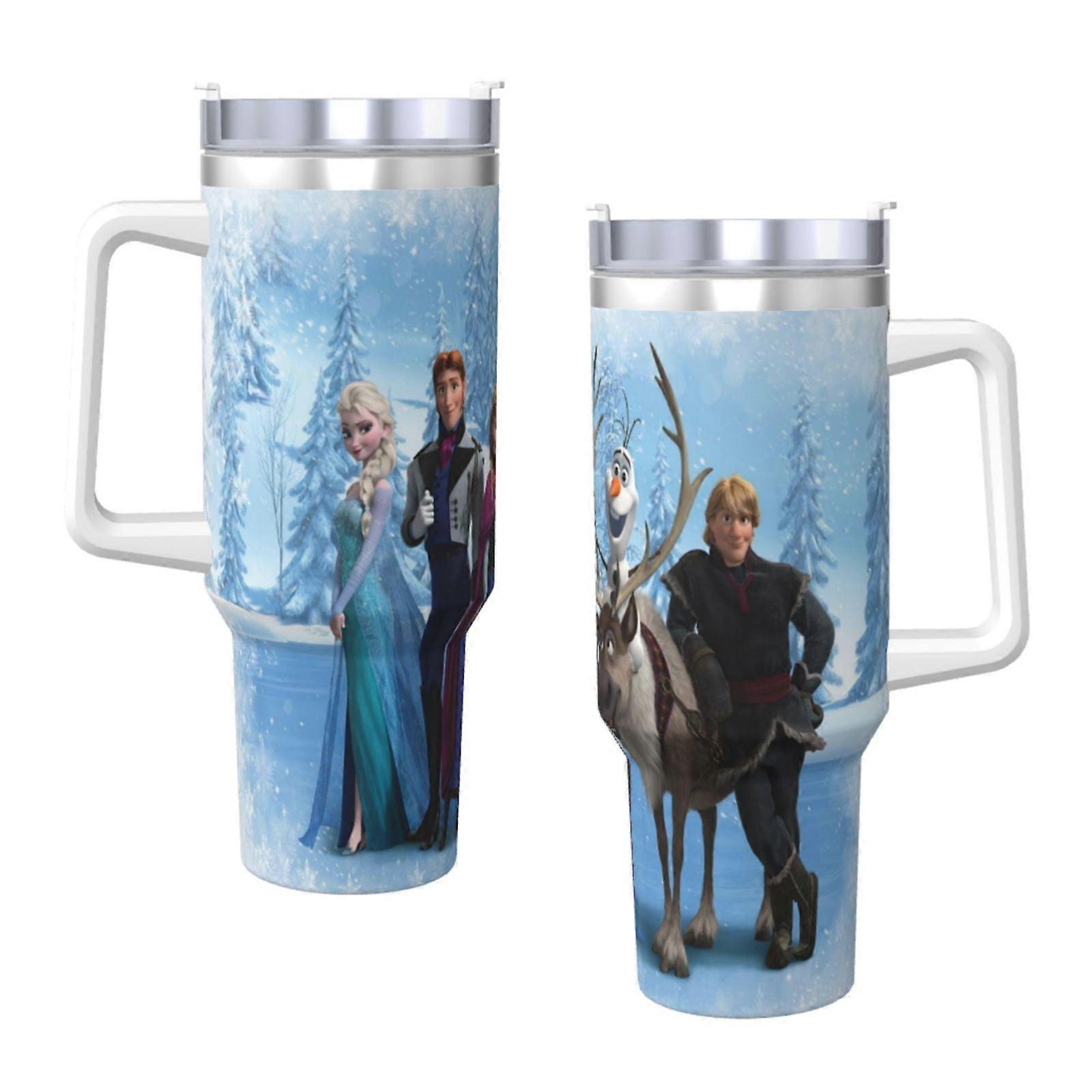 Frozen 40 Oz Tumbler With Handle And Straw Leakproof Insulated Tumbler With Lid And Straw Made Of Stainless Steel Cup Holder Friendly Base
