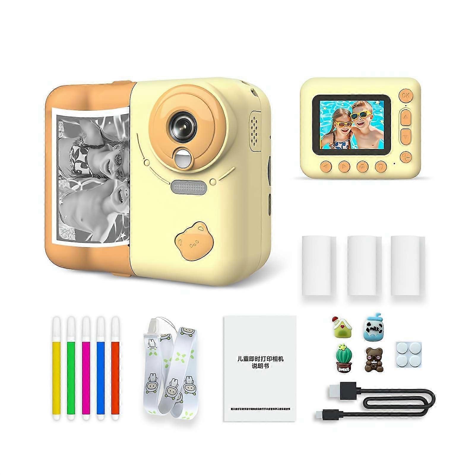 Kids Instant Print Camera with 10x Zoom, Fun Filters and Frames, 32GB Yellow Digital Camera