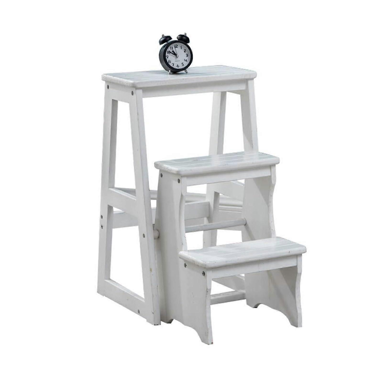 Wooden Folding Step Stool with Wide Stable Steps for Kitchen Library Loft, 150kg Capacity