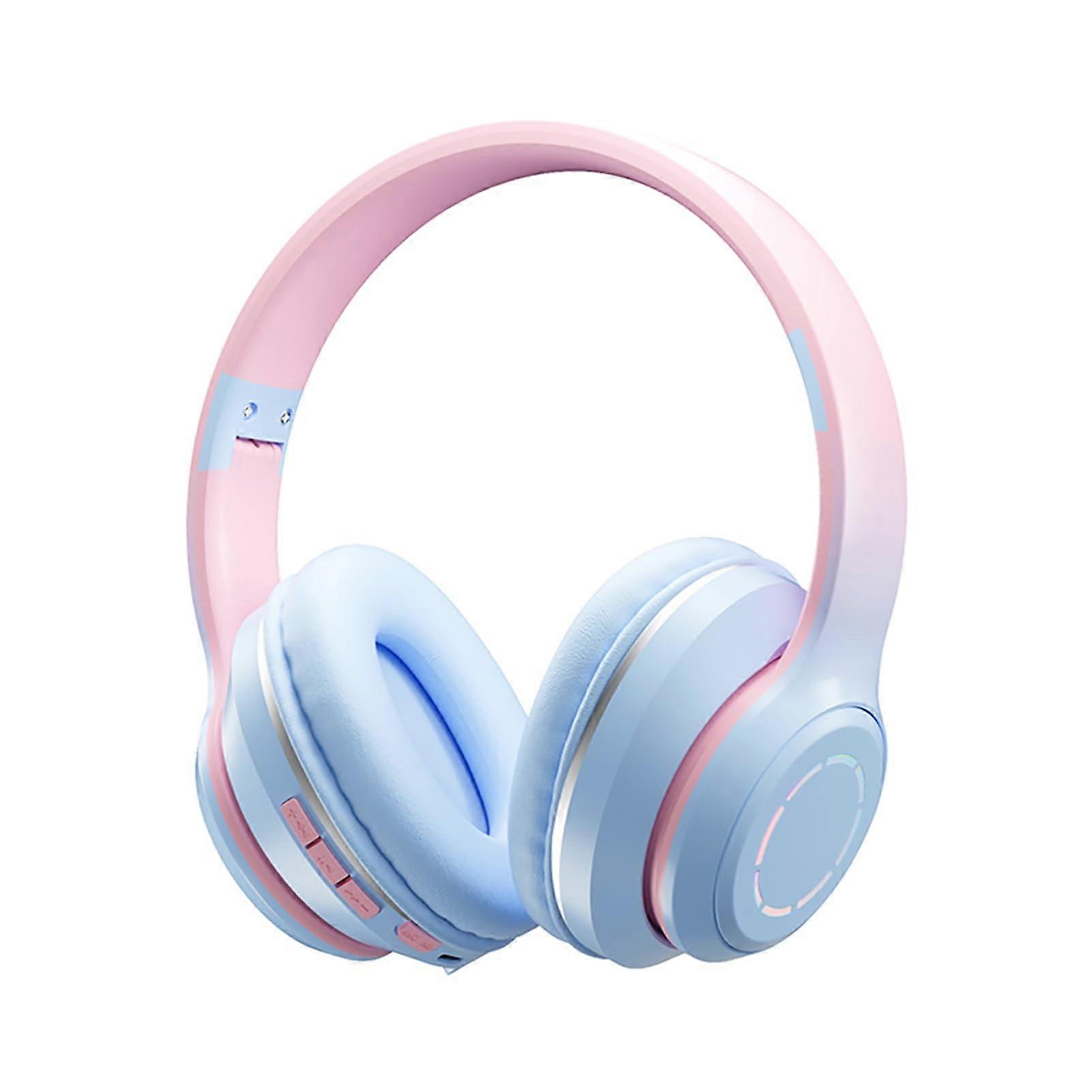 Wireless Headphones OverEar Foldable Gaming Headphones With LED Lights Memory Card Slot FM Radio Noise Canceling Blue