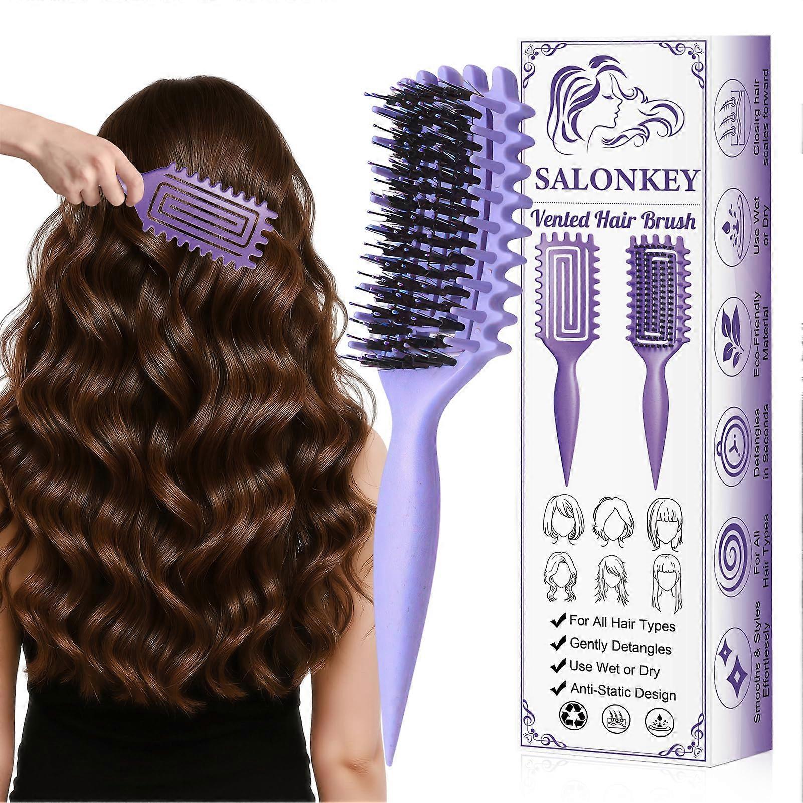 Curl Defining Brush for Curly Hair with Wide Tooth Soft Bristles, Frizz Control, Wet and Dry Use, Purple