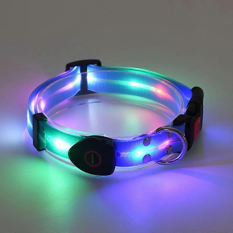 USB Rechargeable LED Light-Up Dog Collar with Rubber-Coated Nylon Webbing & Matching Leash, Adjustable Pet Neckwear with 3 Light Modes, Waterproof Nig