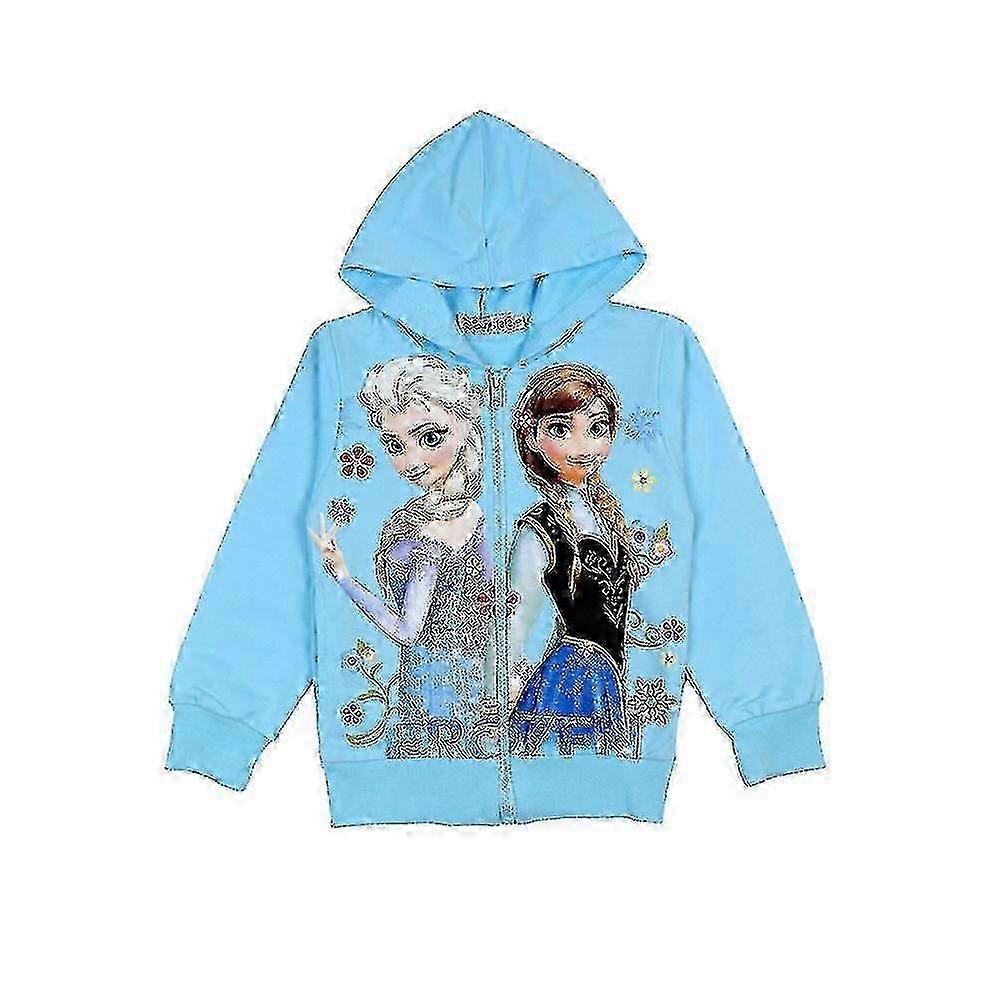 25-26 Frozen Elsa Anna Print Long Sleeve Hoodie Jacket Kids Girls Casual Hooded Coat Full Zip Outerwear