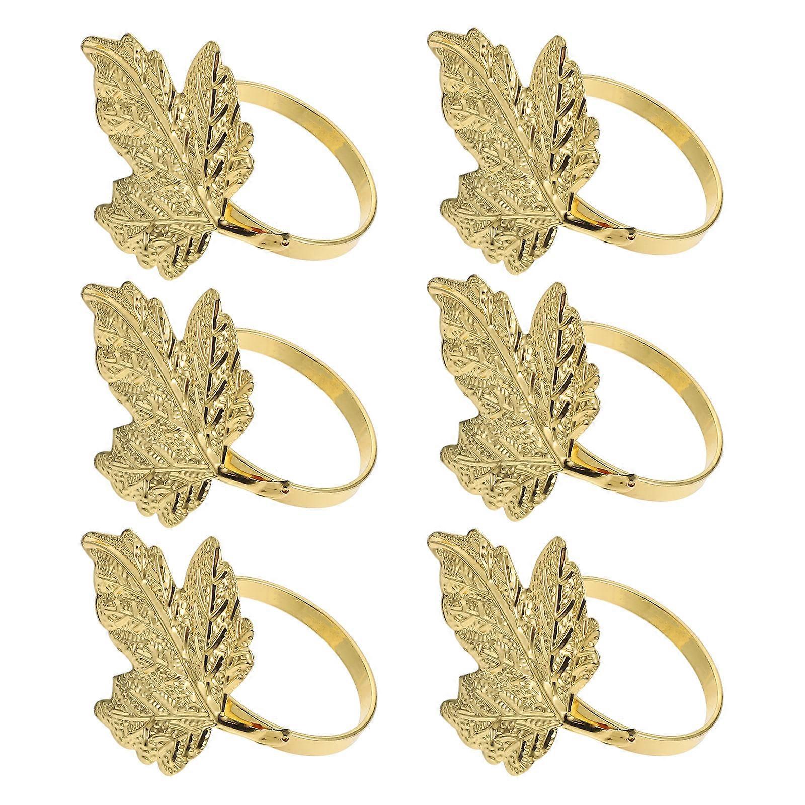 Leaves Napkin Rings Table Ornaments For Dining Table Decor Golden 6Pcs Leaf Shape