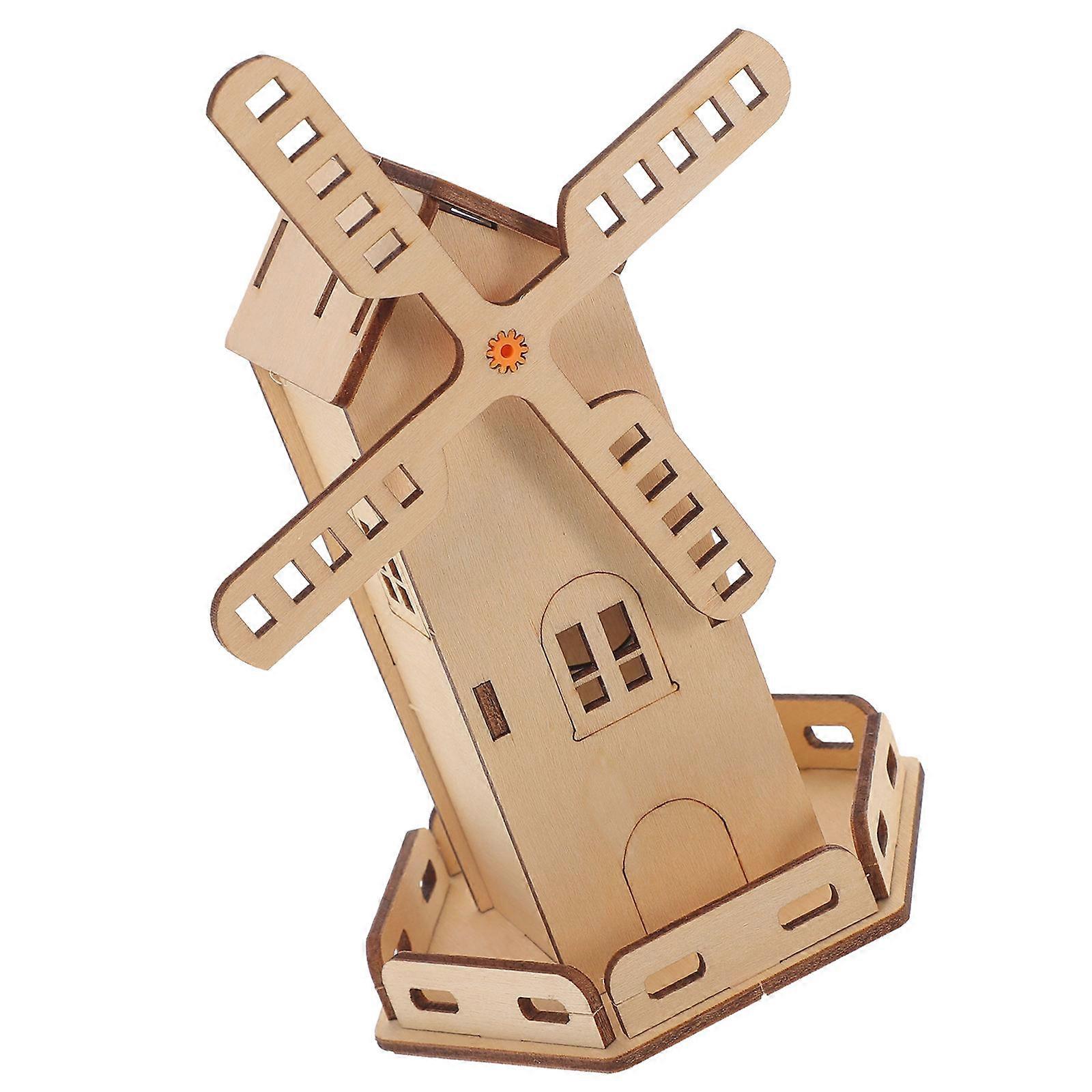 Solar Powered Windmill Kit for Kids Wood DIY Science Experiment Projects Light Brown