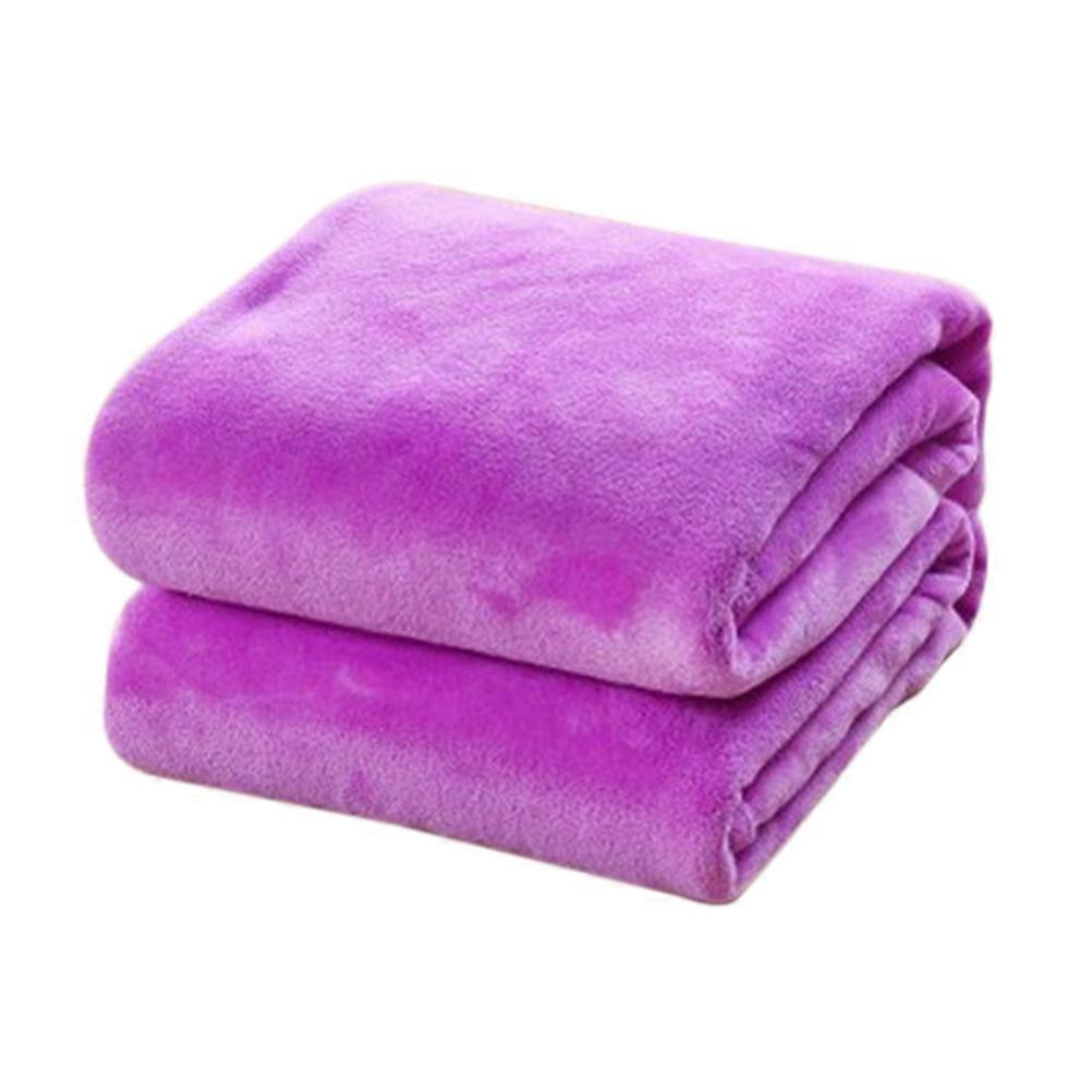 Purple Fleece Blanket Solid Color Blanket for Warming Use 2Pcs