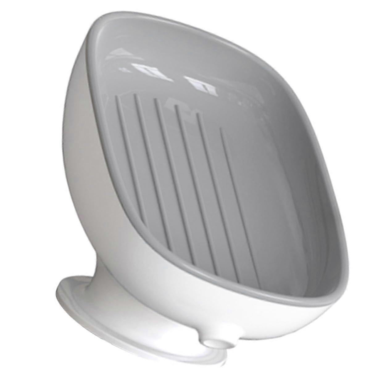 Self Draining Soap Dish with Suction Cup, Quick Drying Wall Mounted Bathroom and Kitchen Holder, WhiteGrey Tray
