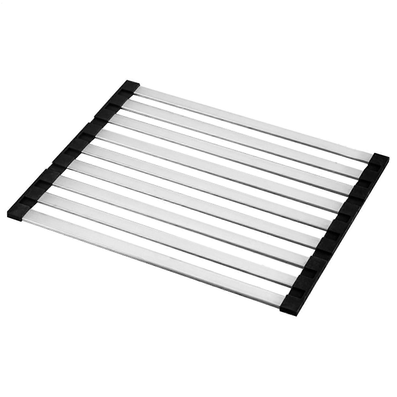 Over Sink Dish Drying Rack Stainless Steel Roll Up with Heat Resistant Mat Foldable Space Saving